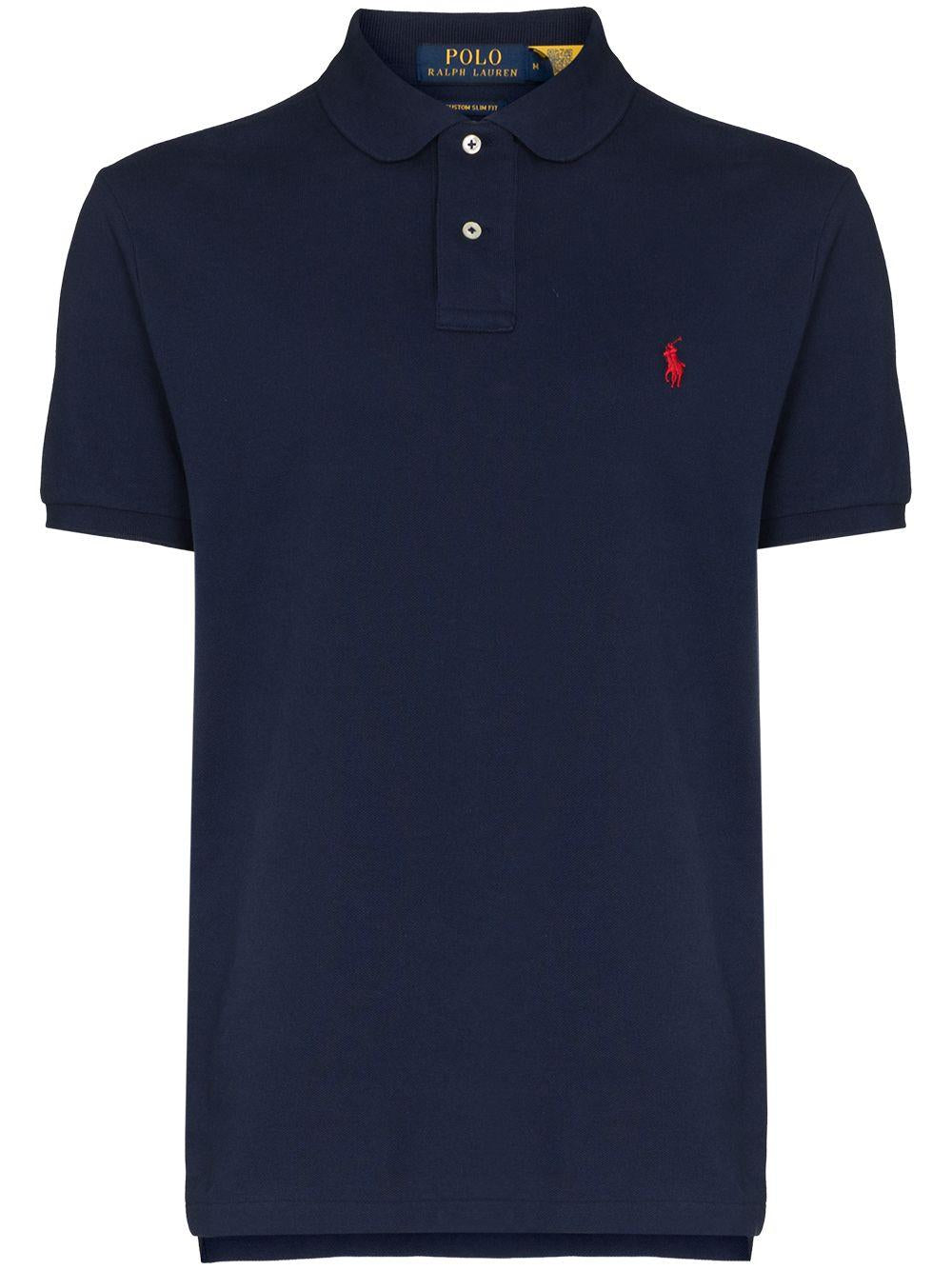 POLO RALPH LAUREN Polo in cotone blu con cavallino rosso 