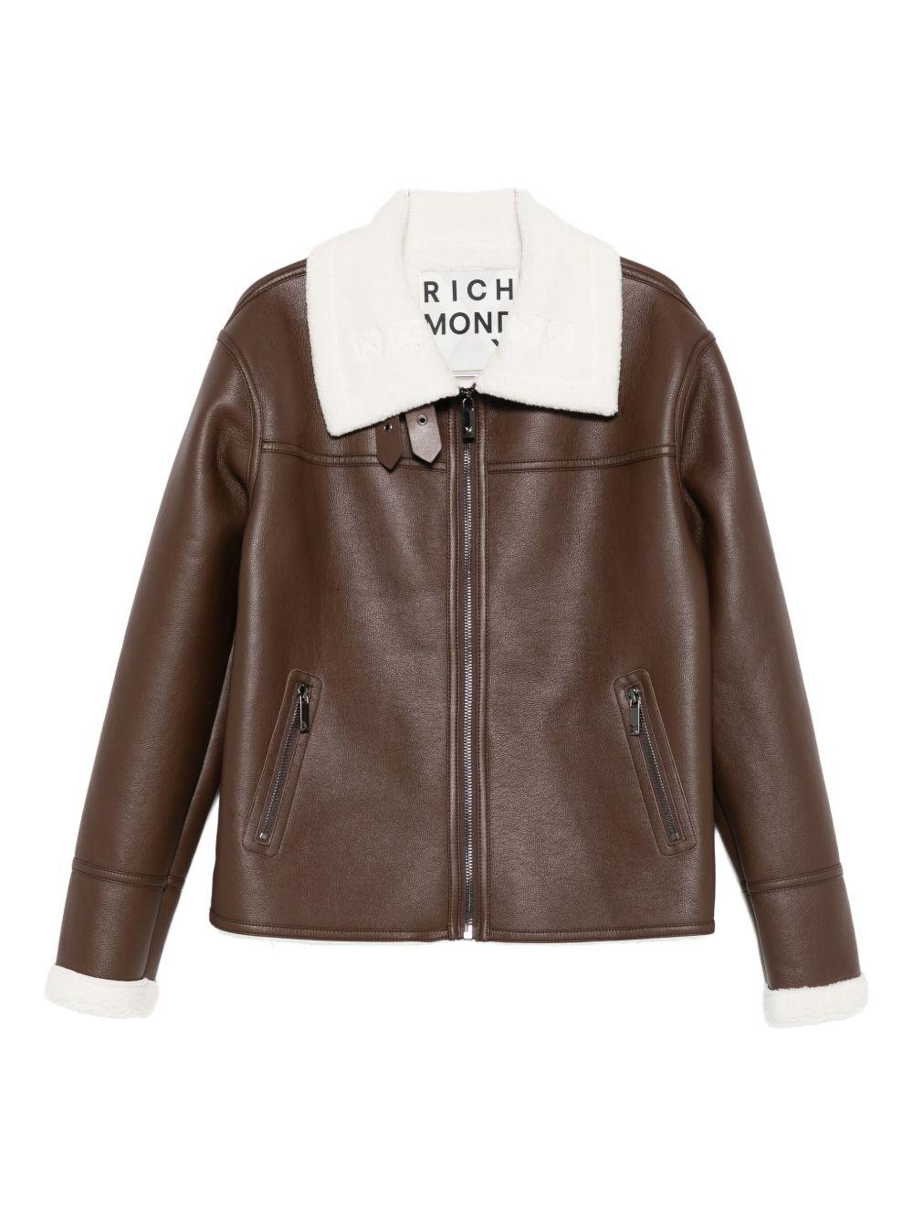 JOHN RICHMOND Giubbotto shearling in ecopelle marrone 