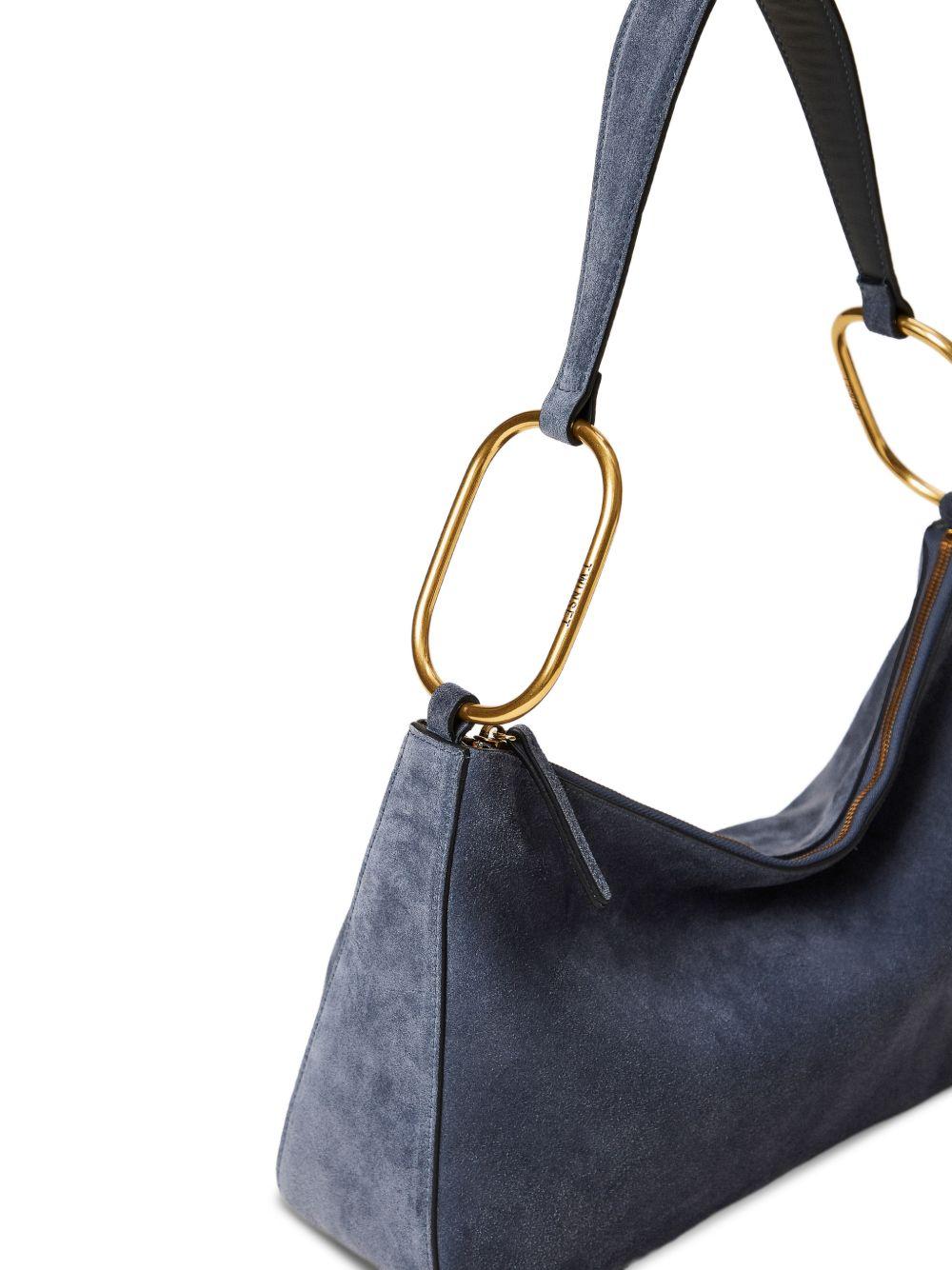 TWINSET Borsa in suede blu notte con anelli dorati 