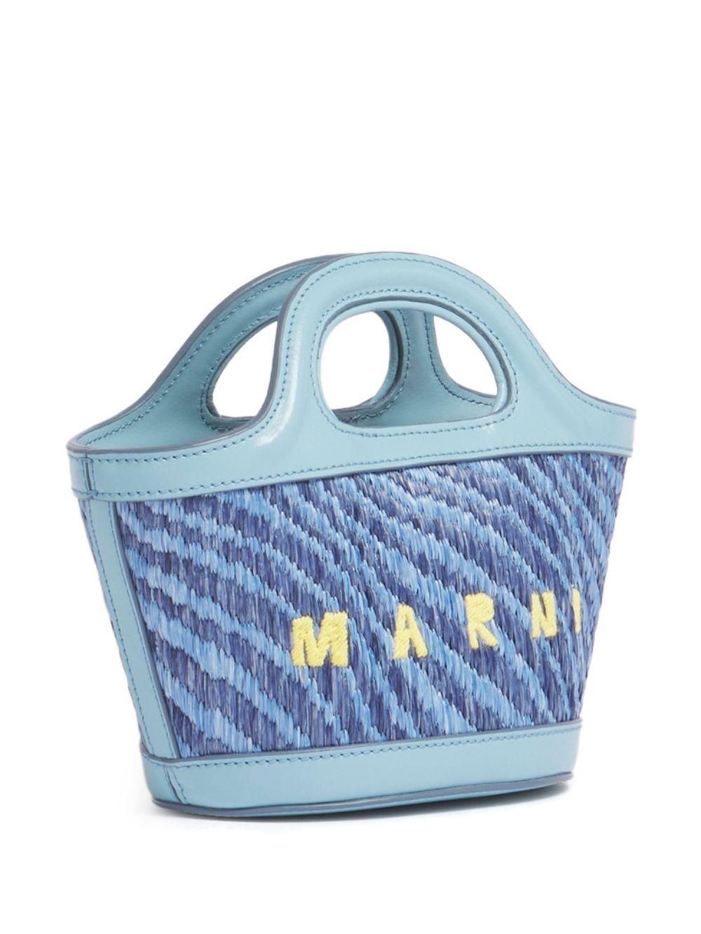 MARNI Borsa a mano azzurra con logo giallo 