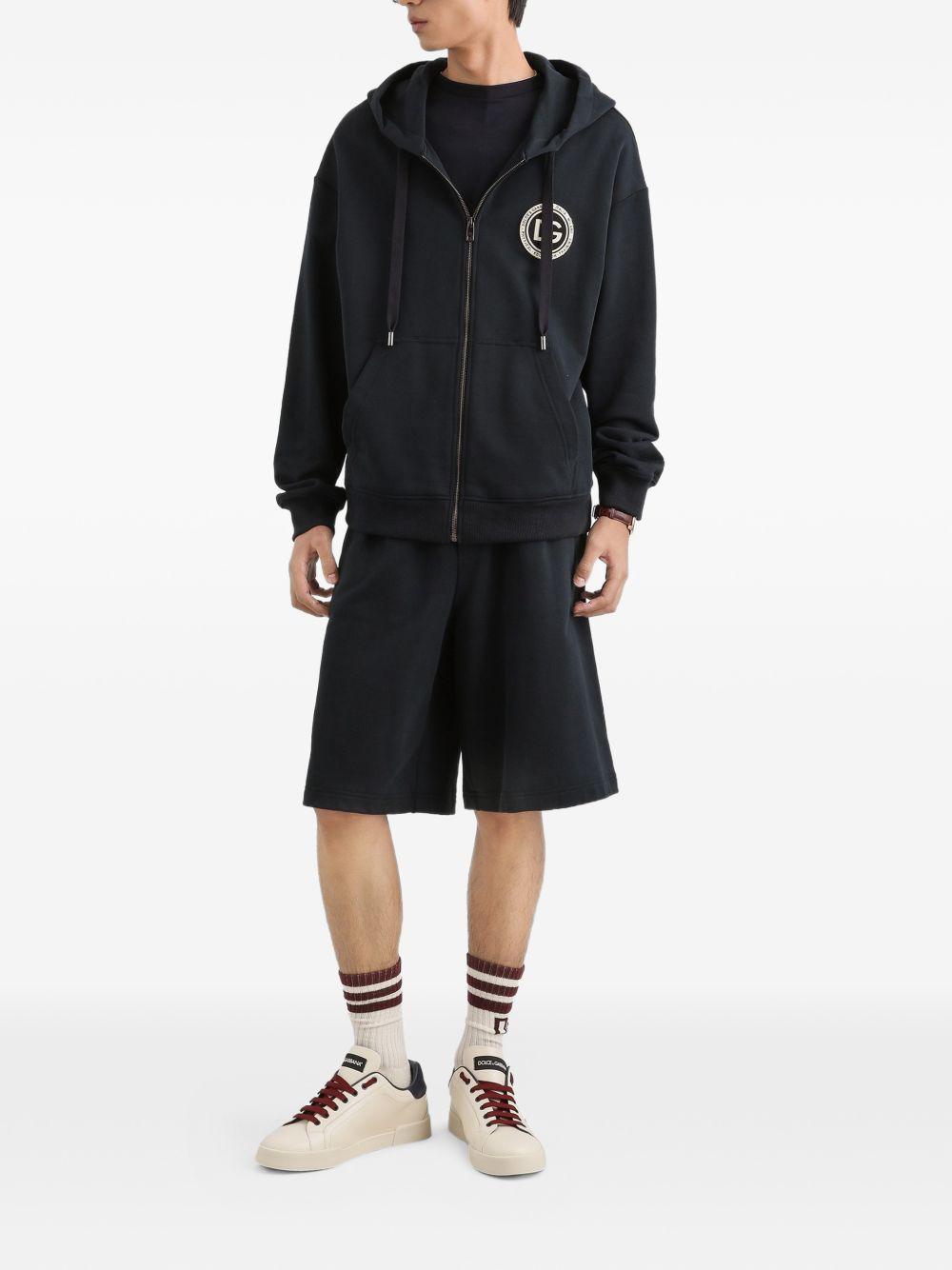 DOLCE e GABBANA Shorts in cotone nero con elastico e logo 
