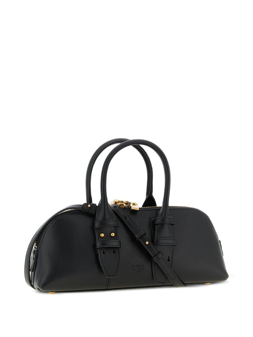 PINKO Borsa a mano in pelle nera con fibbie dorate 