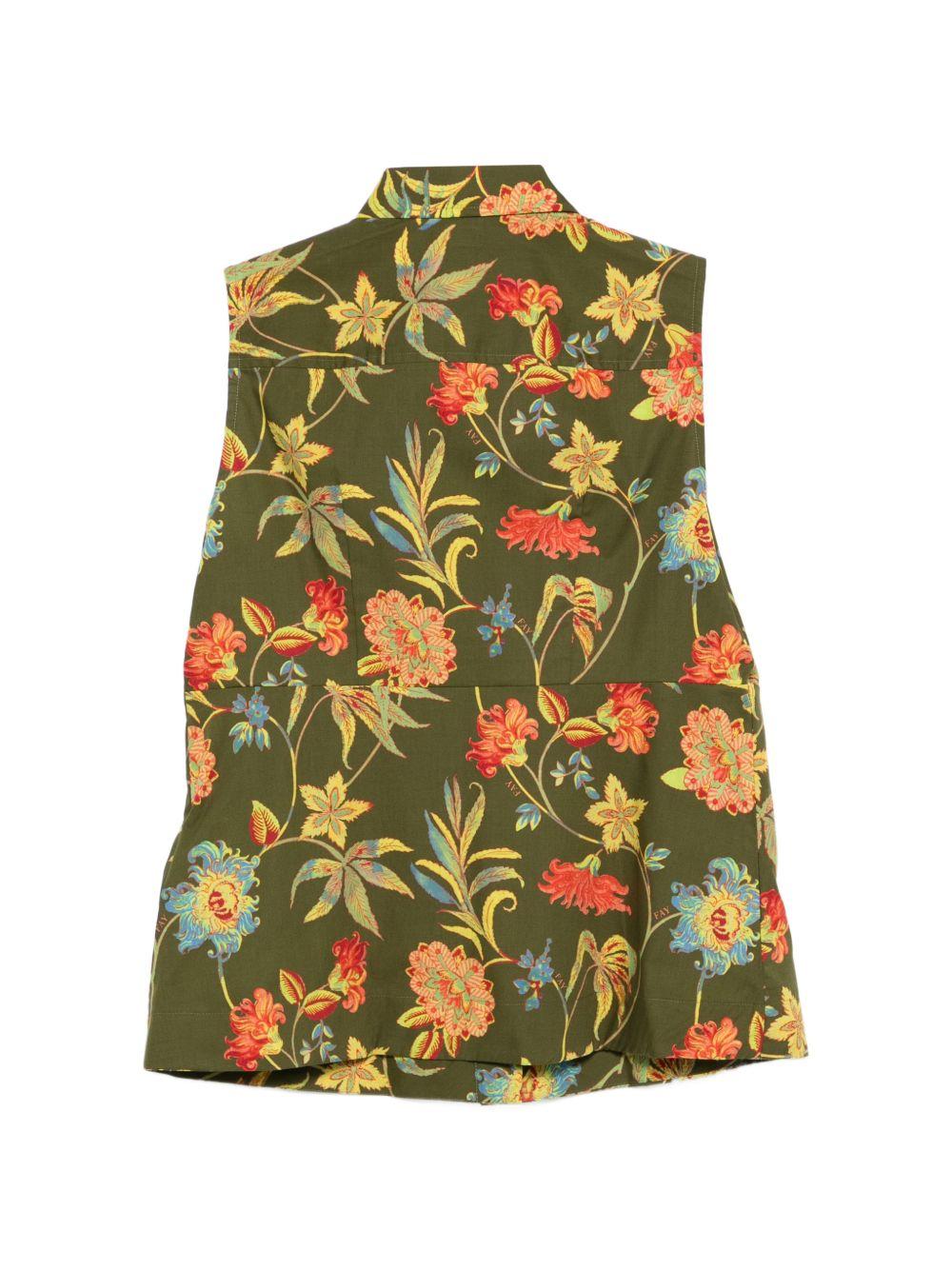 FAY Camicia in cotone smanicata con fantasia floreale 