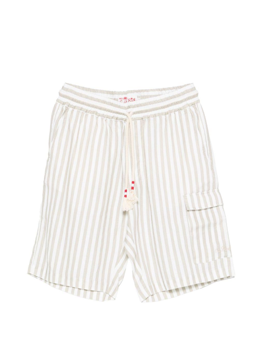 MC2 SAINT BARTH Pantaloncini Marseille a righe verticali beige e bianche 