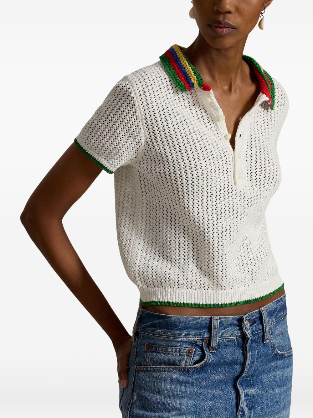 POLO RALPH LAUREN Polo in crochet bianco con bordi colorati 