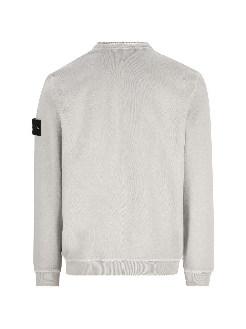 STONE ISLAND Felpa in cotone grigio girocollo con patch logo 