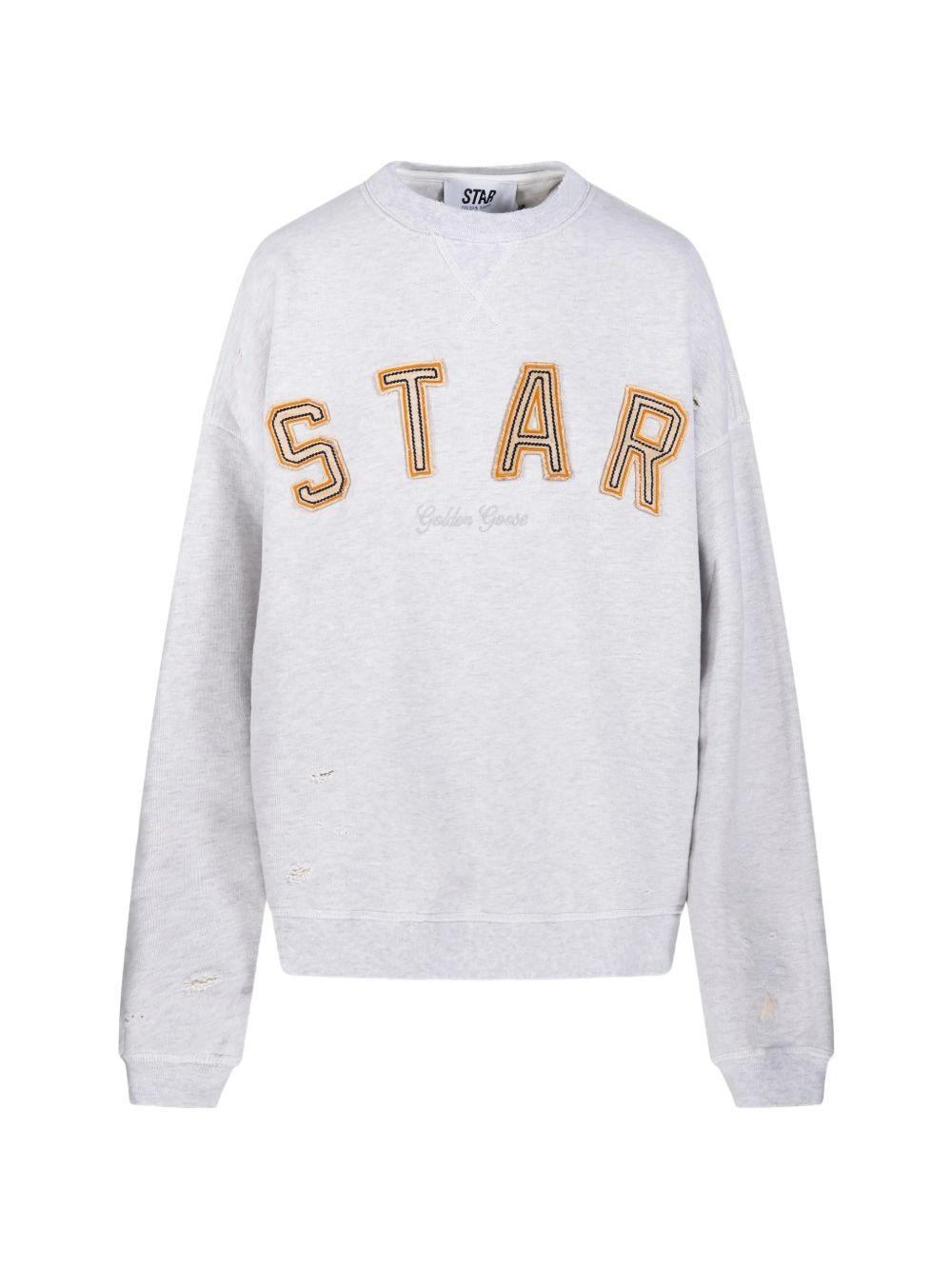 GOLDEN GOOSE Felpa girocollo in cotone grigio con stampa 