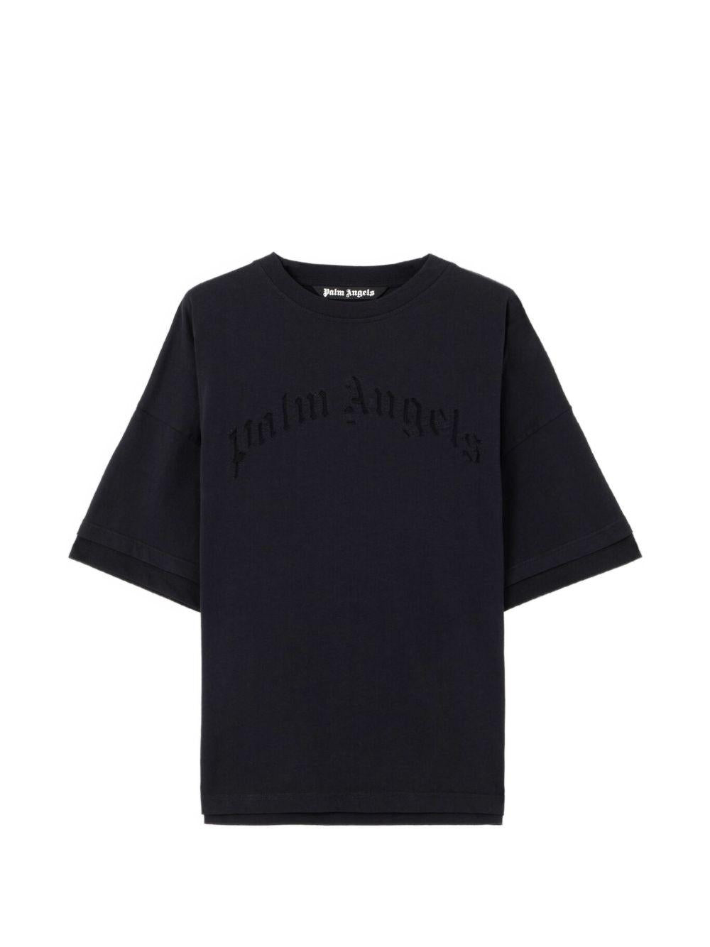 PALM ANGELS T-shirt in cotone nero con logo nero 