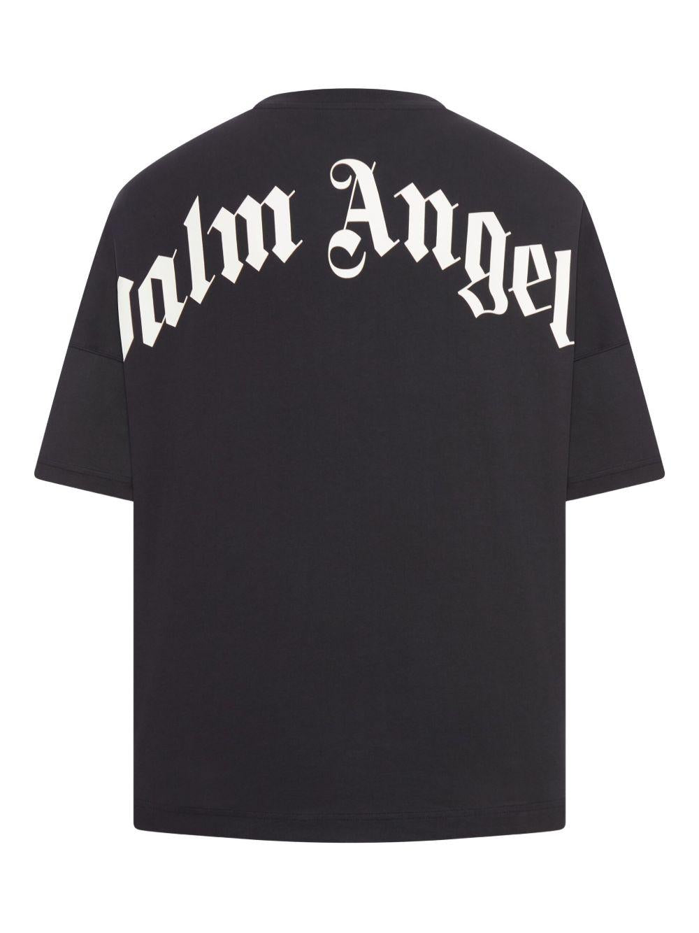 PALM ANGELS T-shirt in cotone nero girocollo con logo bianco 