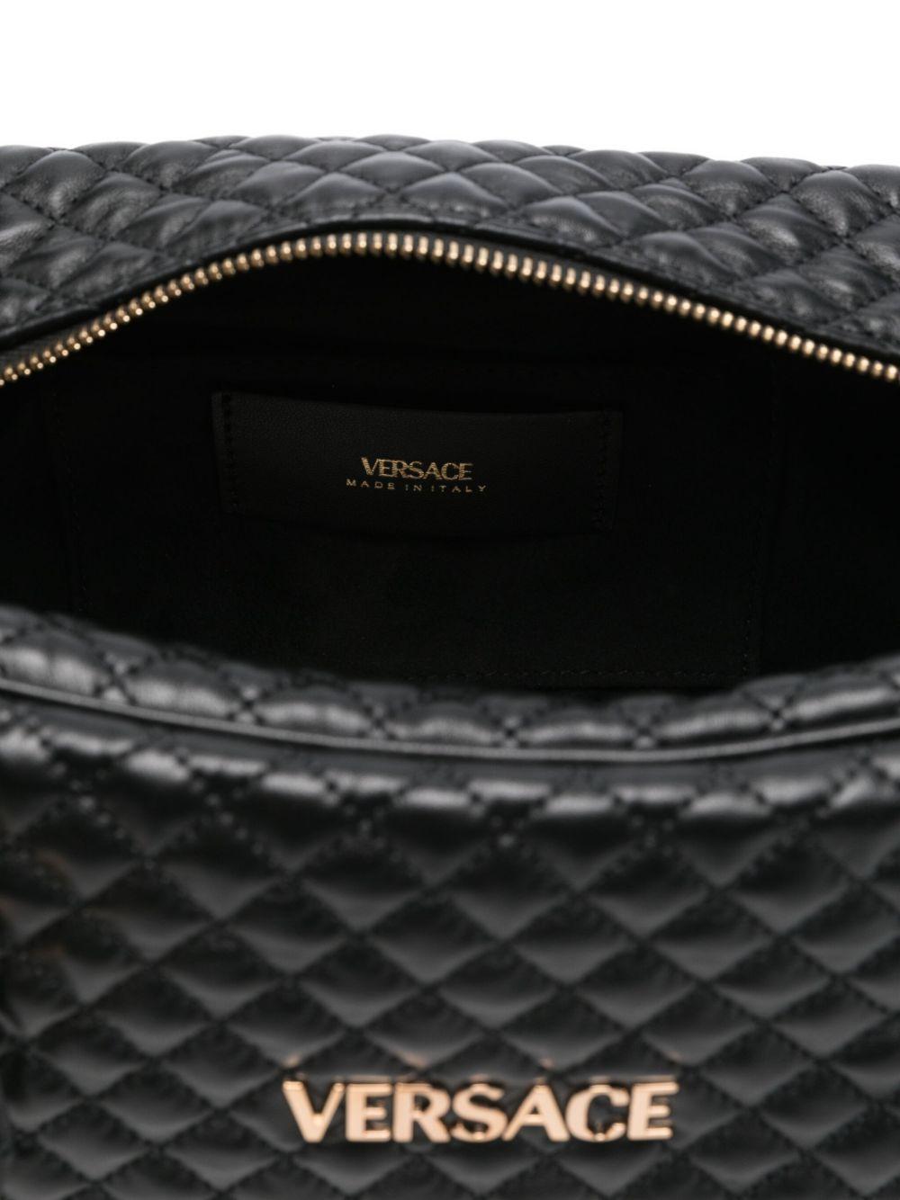 VERSACE Borsa a tracolla bowling in pelle trapuntata nera 