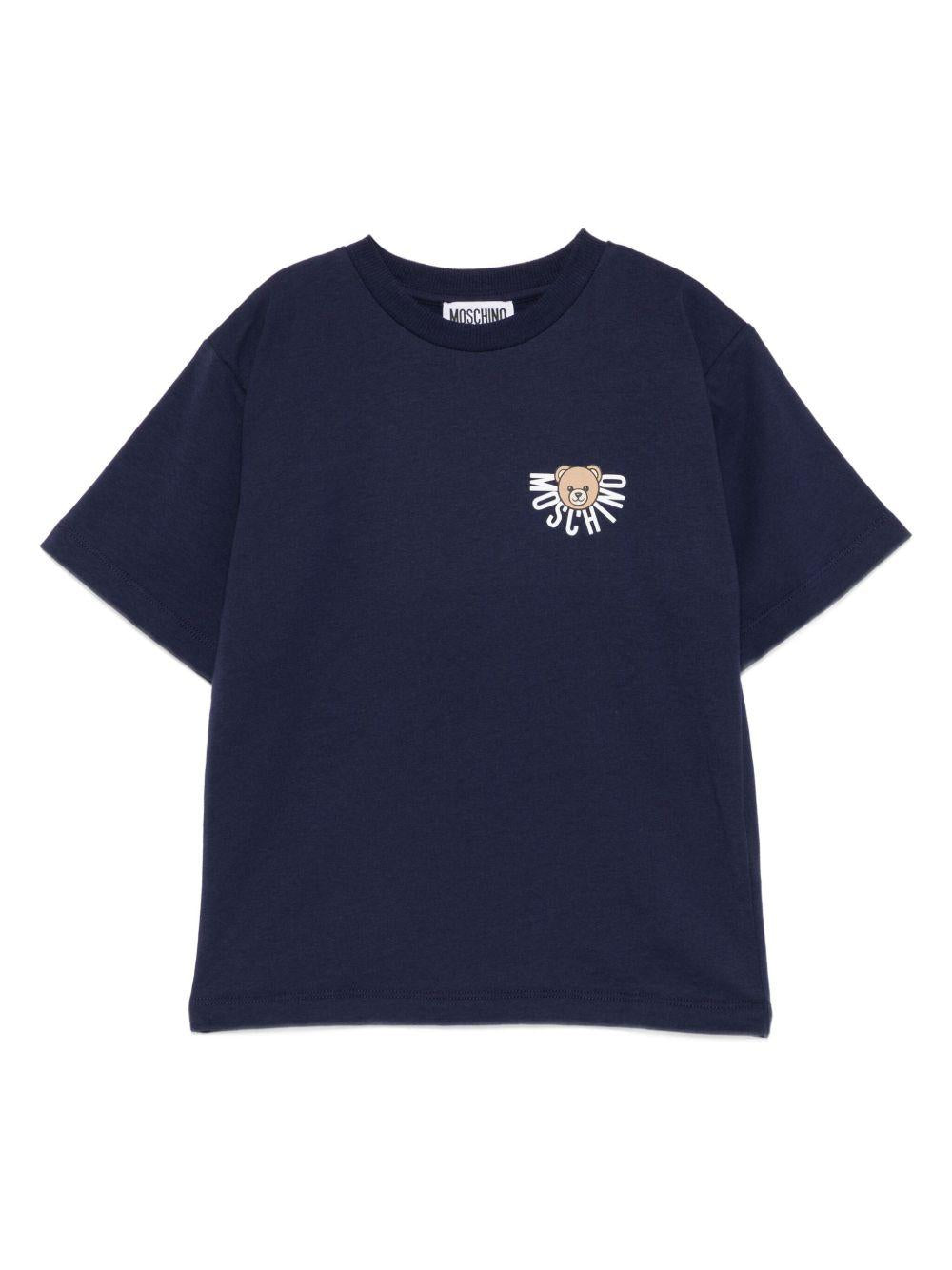 MOSCHINO T-shirt in cotone blu con logo 