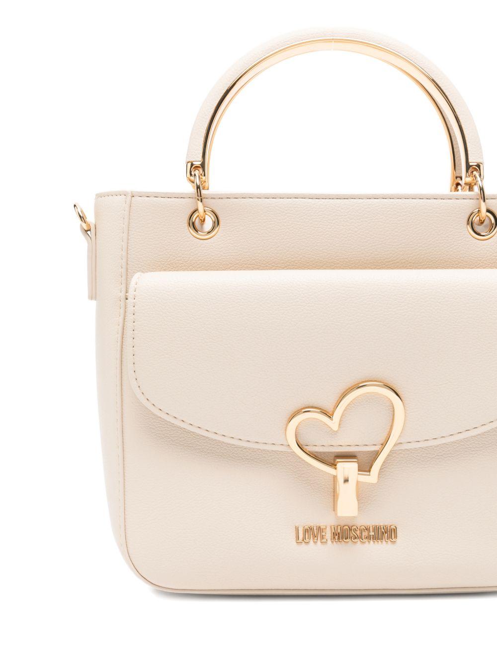 LOVE MOSCHINO Borsa a mano tote avorio in ecopelle con tasca esterna 