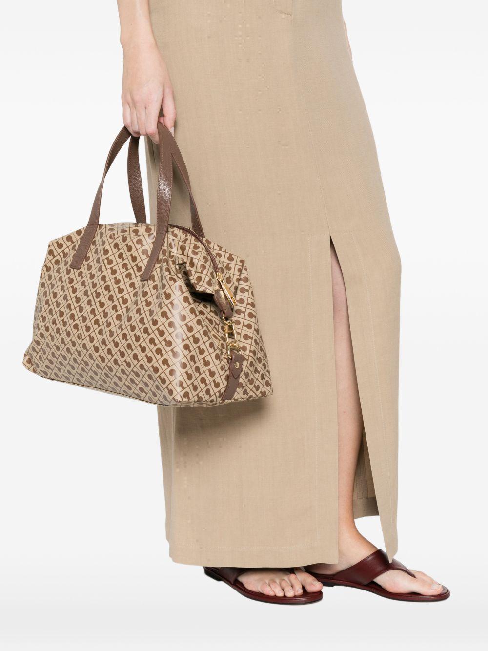 GHERARDINI Borsa a spalla Softy Tabacco con logo all-over marrone 