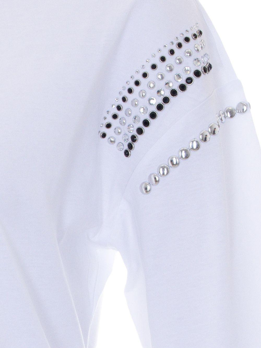 LIUJO T-shirt bianca con borchiette e maniche a 3/4 