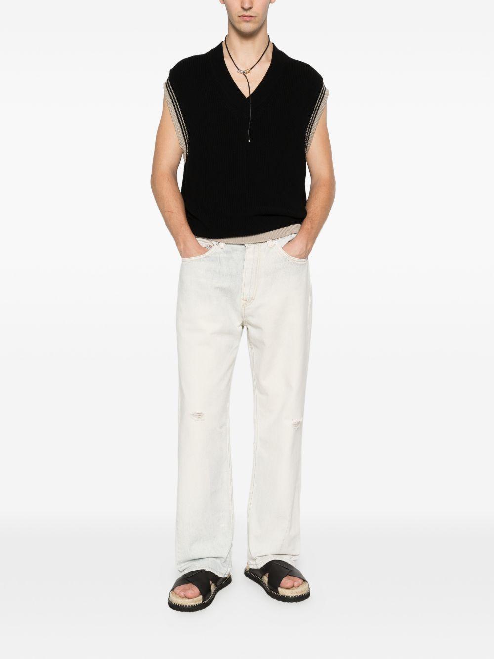 AMARANTO Gilet con scollo a V nero con bordi beige 