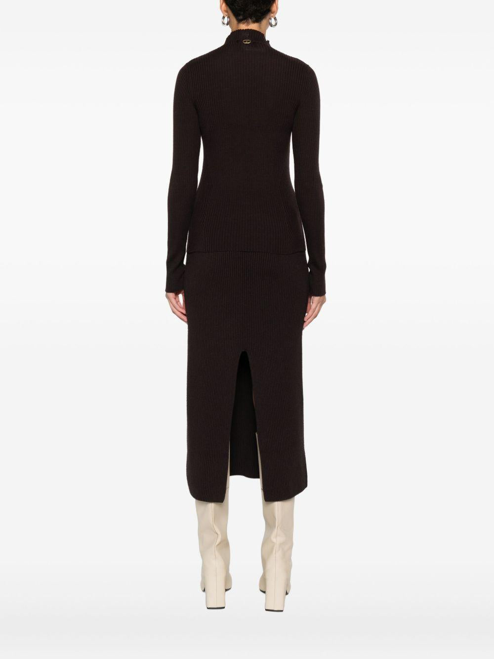 TWINSET Maglia a collo alto a costine in lana nera 