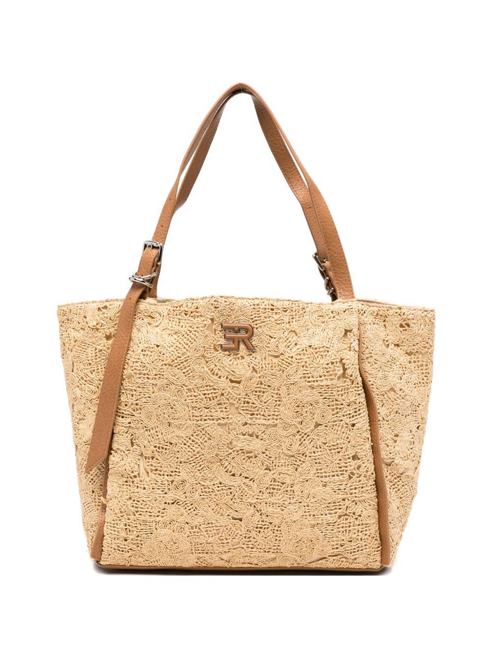 ERMANNO FIRENZE Borsa shopping in rafia con logo 