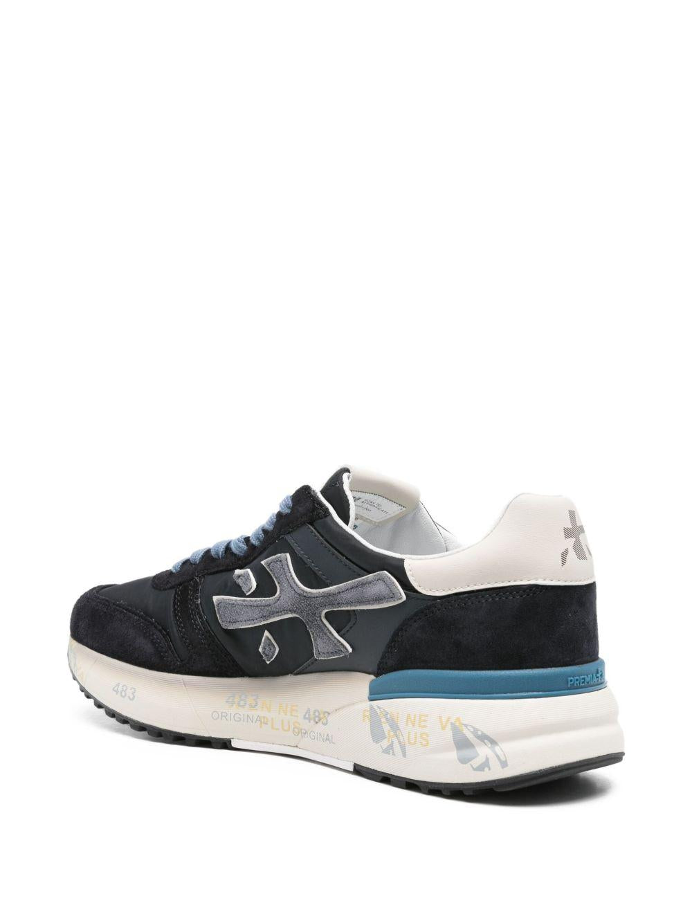 PREMIATA Sneakers Mick in pelle blu con suola bianca 