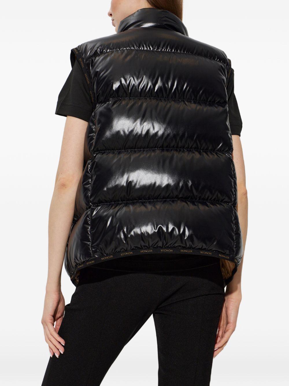 MONCLER Gilet imbottito nero lucido con collo alto 