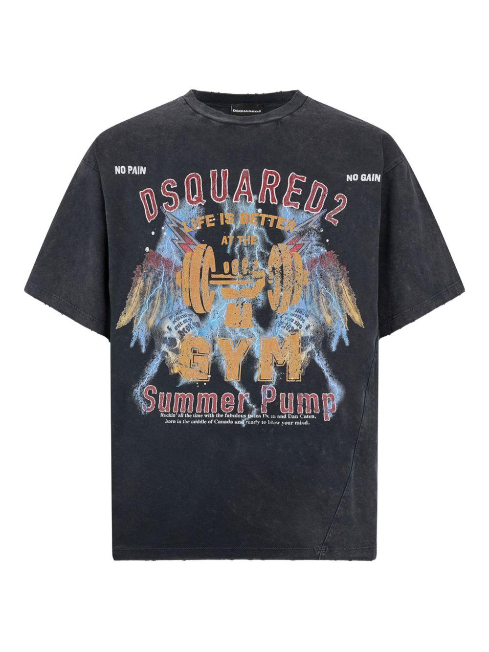 DSQUARED2 T-shirt Rock Wash Iron grigia con stampa grafica 