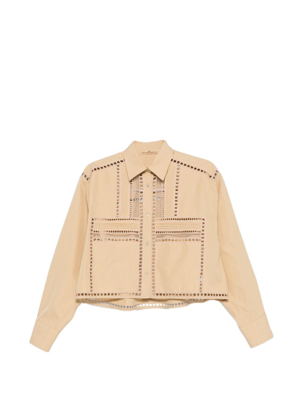 ERMANNO SCERVINO Camicia con cut-out in cotone beige con tasche flap 