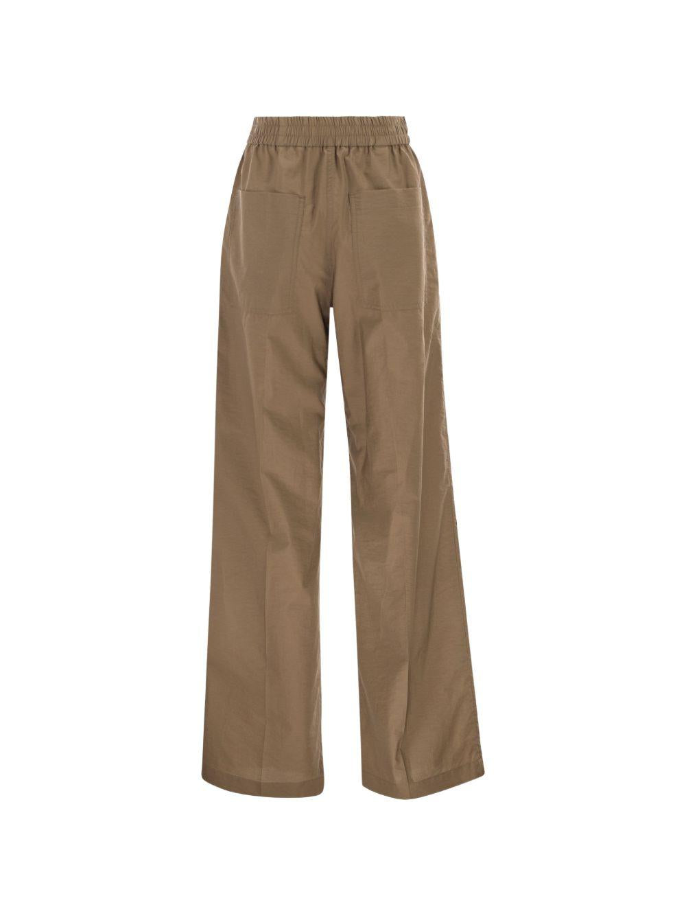 BRUNELLO CUCINELLI Pantaloni in cotone marrone con vita elastica 