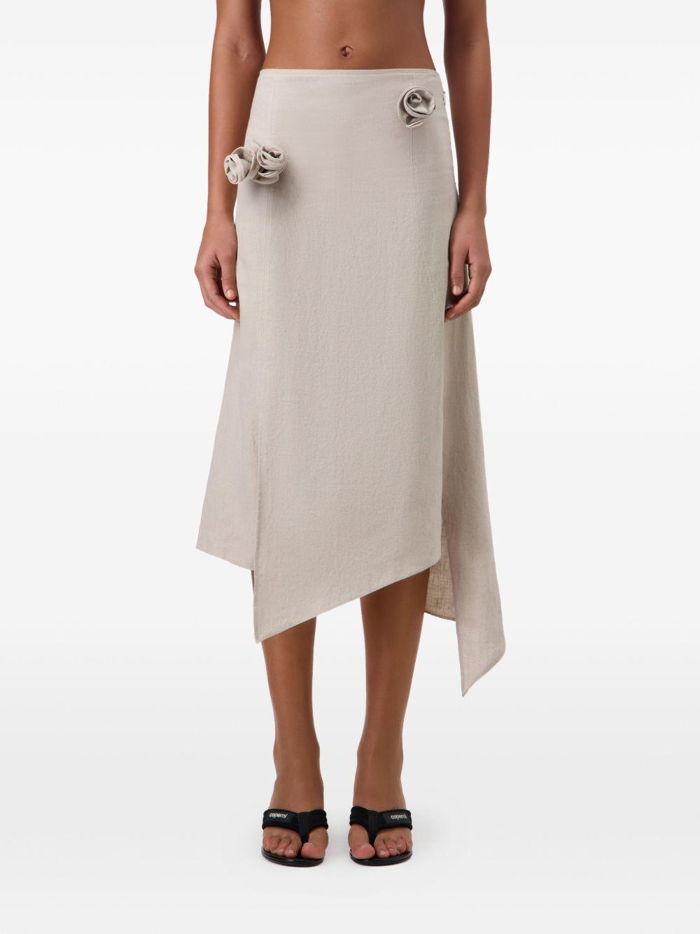 COPERNI Gonna midi con applicazioni rose in tessuto beige chiaro 