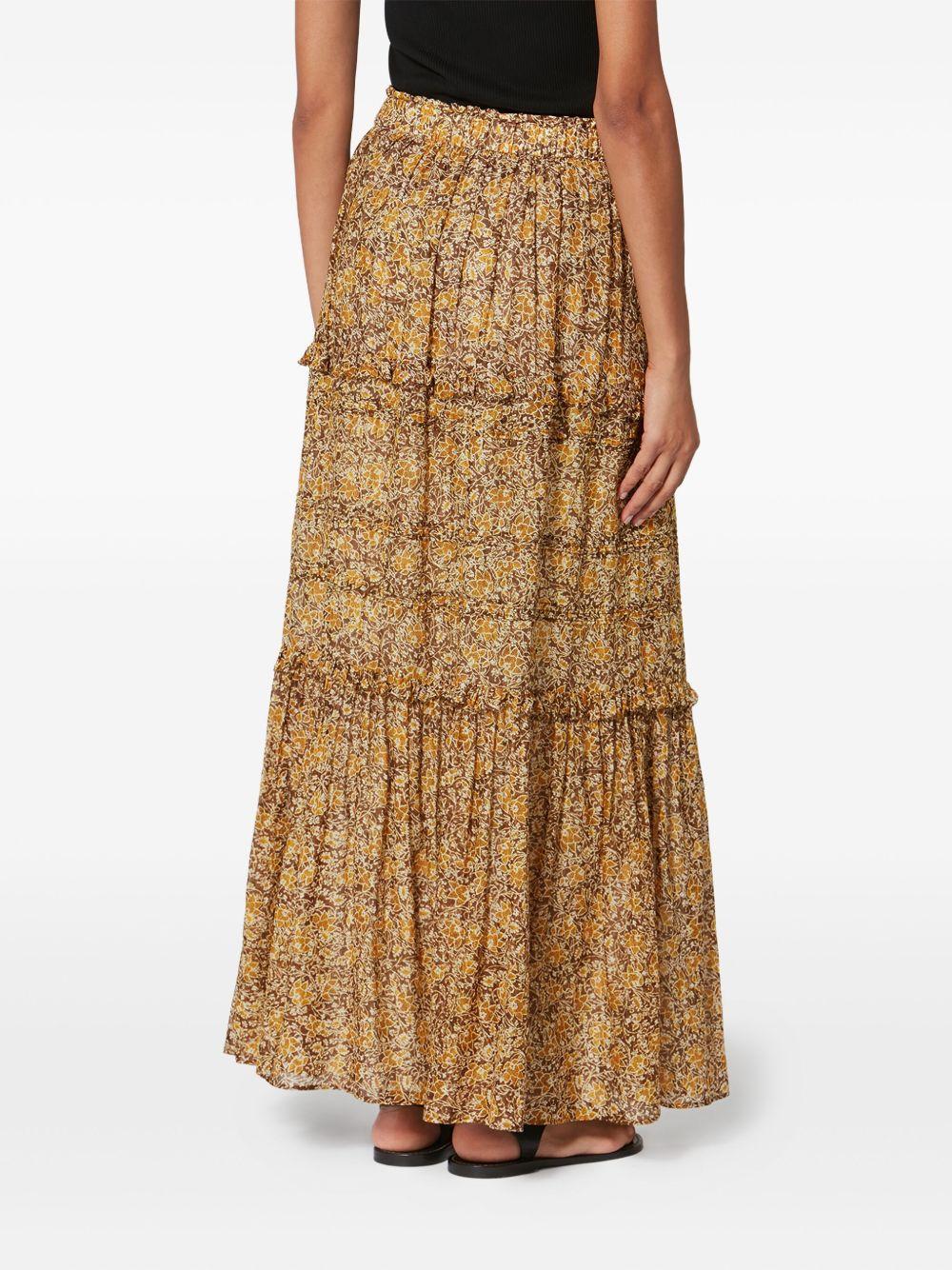MARANT ETOILE Gonna lunga giallo senape in cotone con stampa floreale 