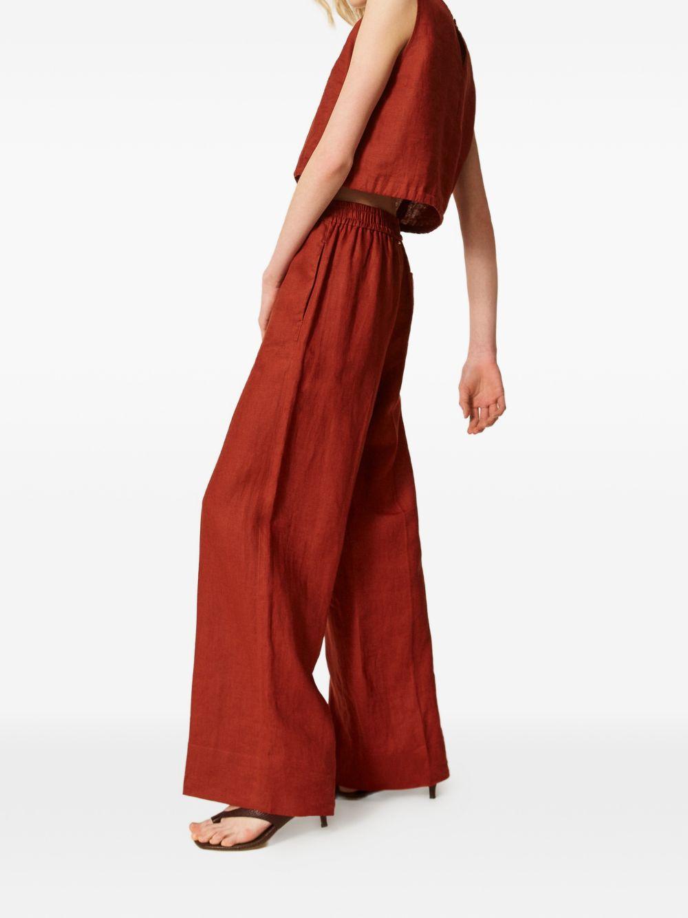 TWINSET Pantaloni lunghi di lino color terracotta con coulisse 