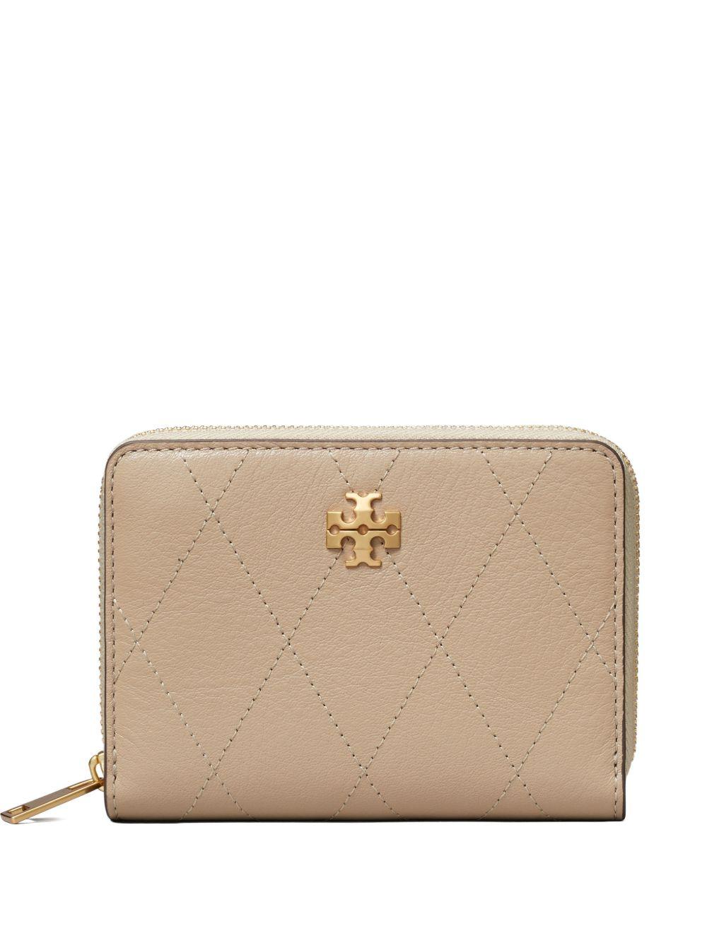 TORY BURCH Portafoglio Charlie matelassé piccolo con zip in pelle martellata 