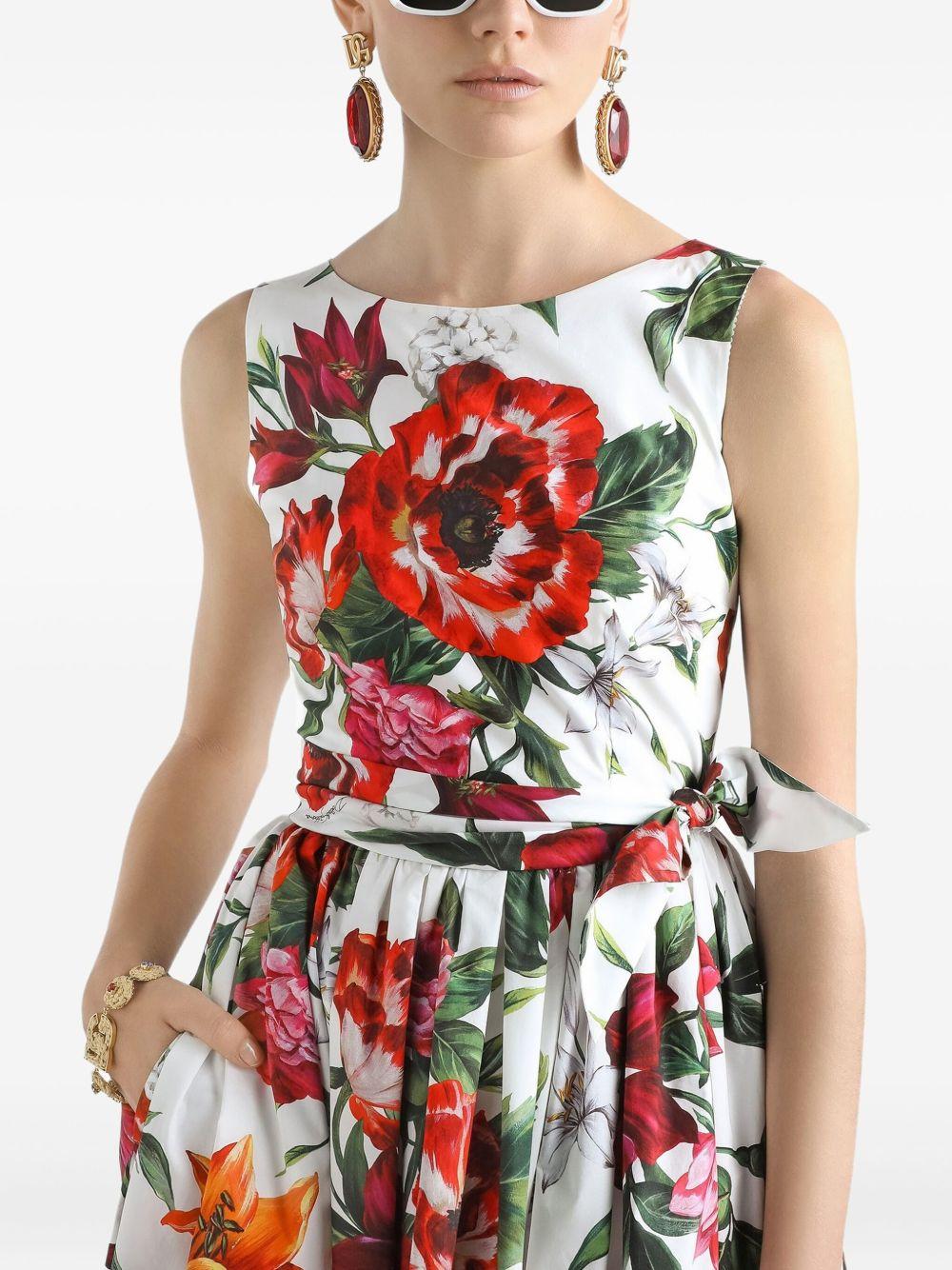 DOLCE e GABBANA Abito midi in cotone con stampa a fiori 