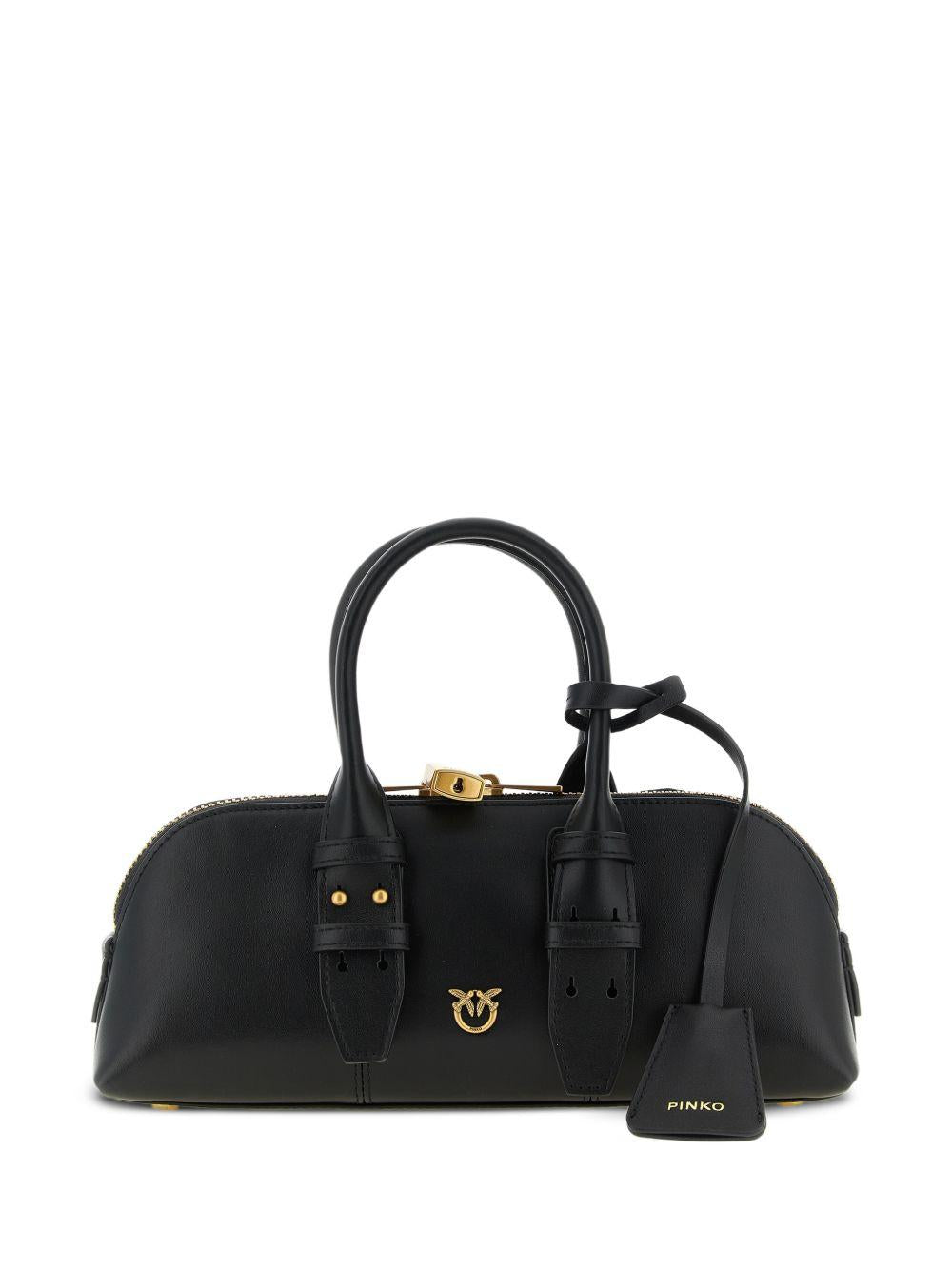 PINKO Borsa a mano in pelle nera con fibbie dorate 