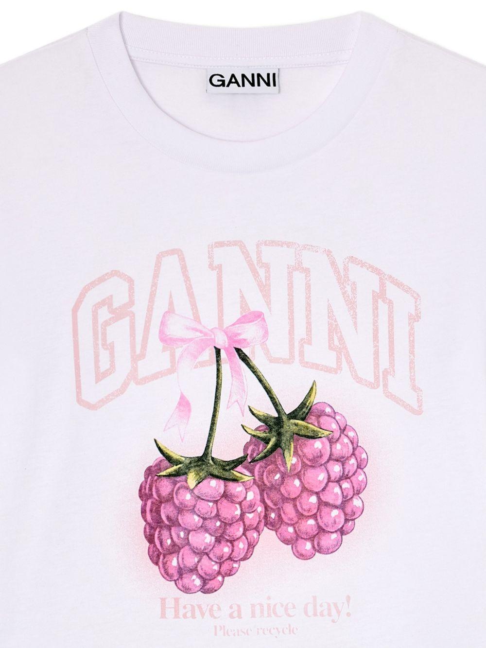 GANNI T-shirt a maniche corte in cotone bianco con stampa 