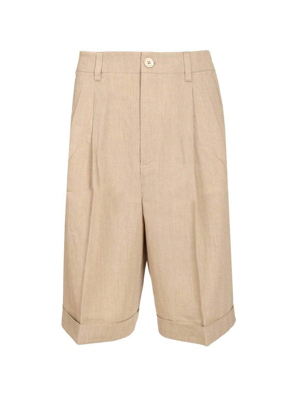 JACQUEMUS Bermuda lunghi beige in cotone con pinces 