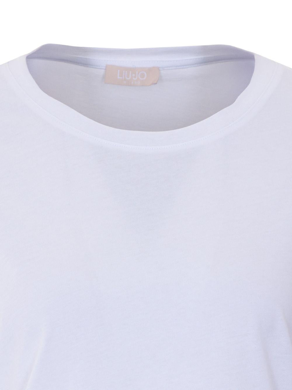 LIUJO T-shirt bianca con borchiette e maniche a 3/4 
