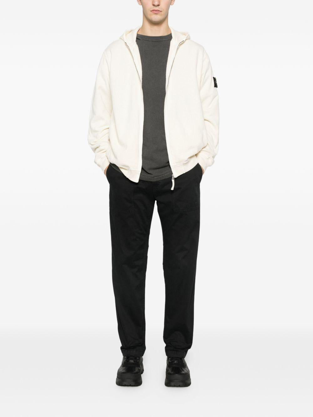 STONE ISLAND Felpa con zip in cotone avorio 