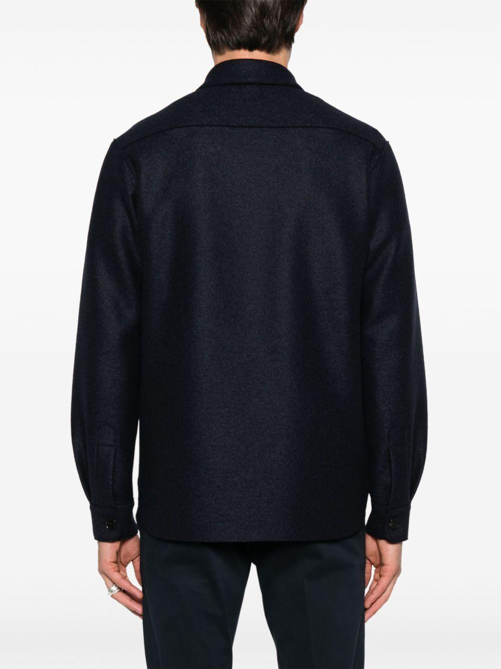 HARRIS WHARF LONDON Cappotto corto in lana vergine blu con tasche 