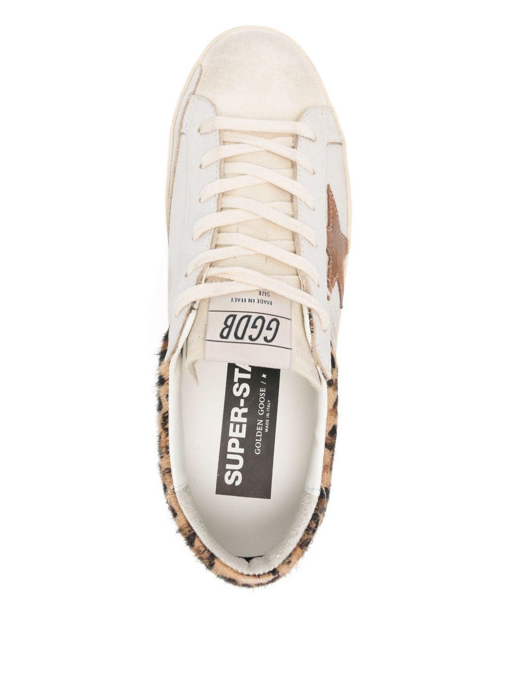 GOLDEN GOOSE Sneakers Super-Star in pelle effetto consumato con bordo in cavallino stampa leopardo 