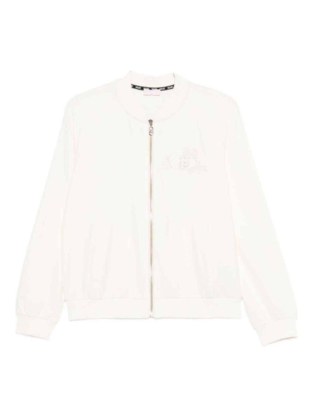 LIUJO Felpa in cotone bianco con logo ricamato e zip 