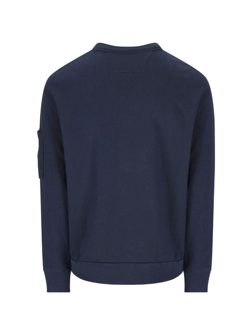 CP COMPANY Felpa in cotone blu con tasca e lente 