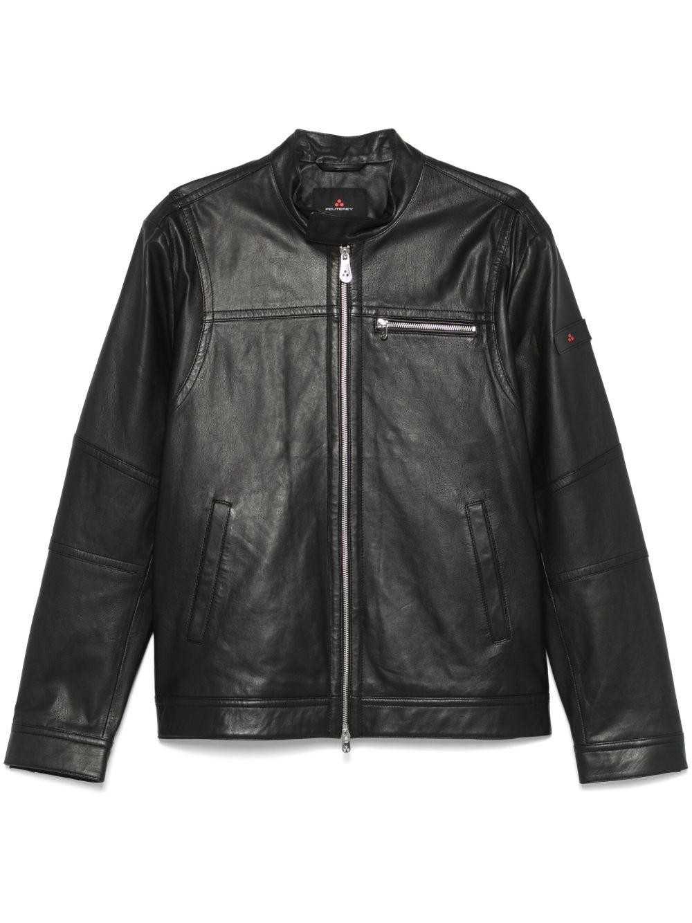 PEUTEREY Giacca Saugaro in pelle nera con zip 