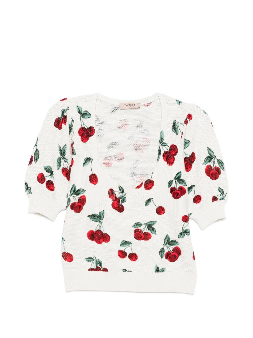 TWINSET T-shirt bianca con grafica ciliegie all-over 