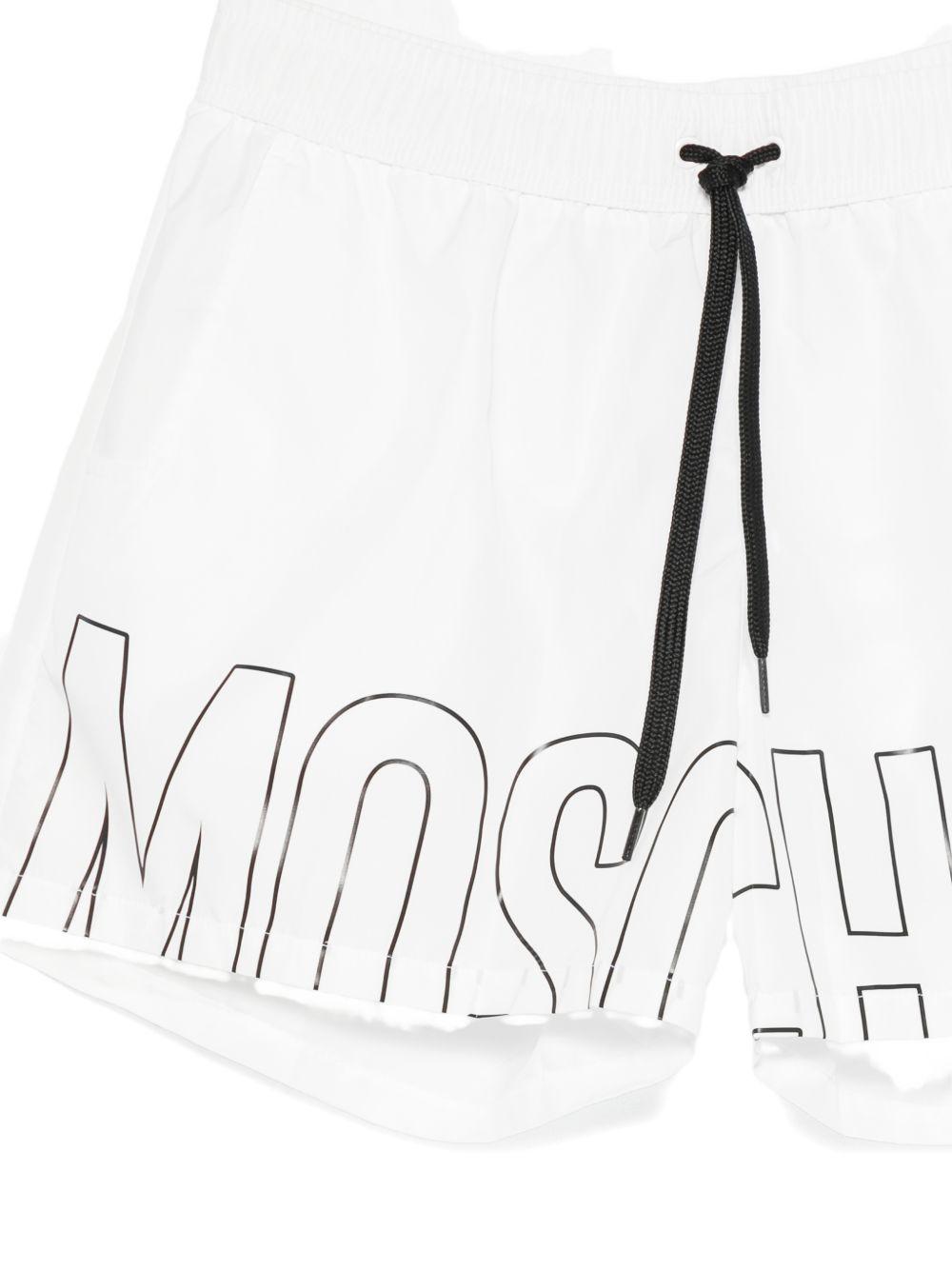 MOSCHINO SWIM Shorts da mare bianchi con coulisse in vita e logo all-over 