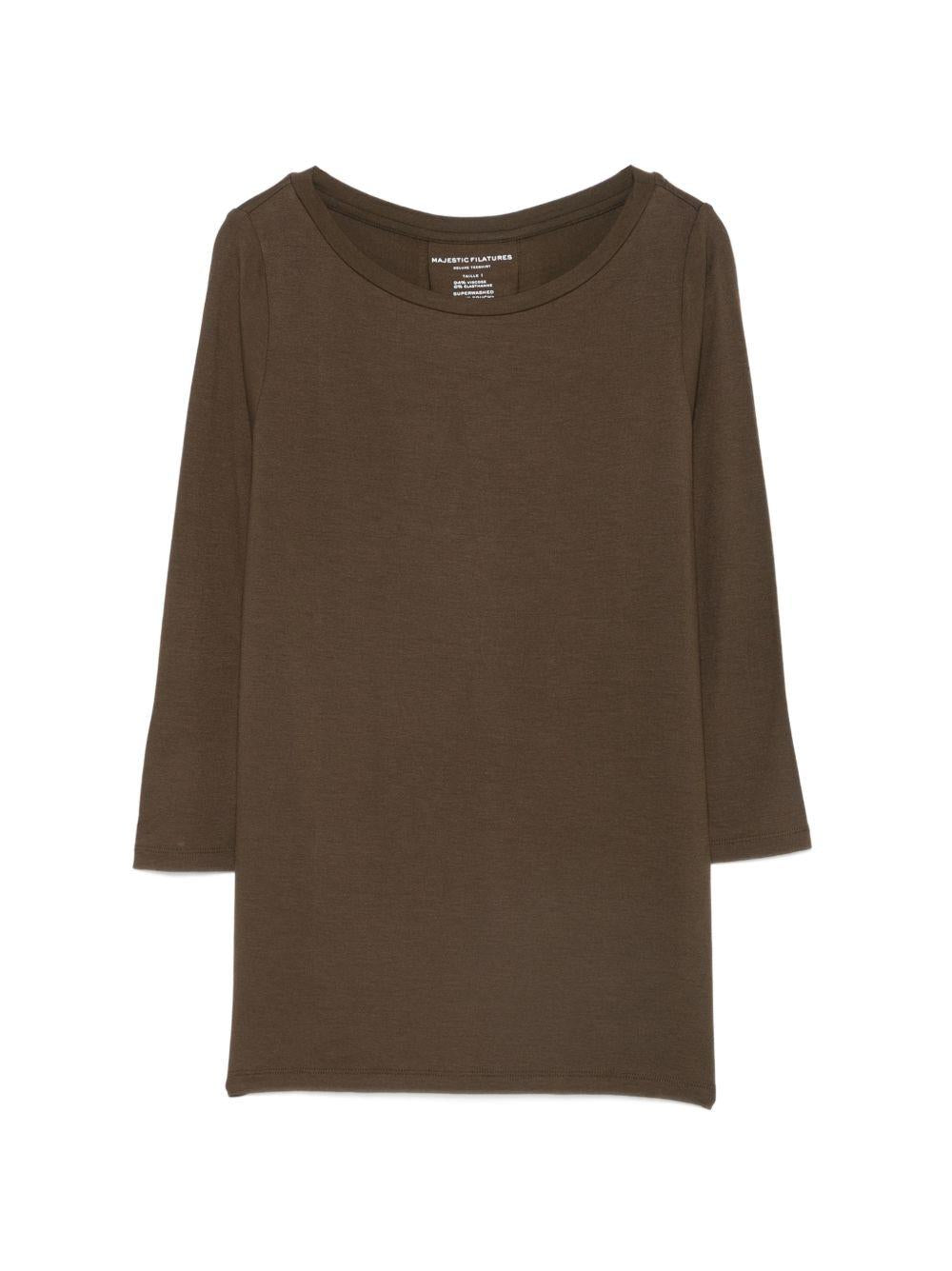 MAJESTIC FILATURES Maglia marrone con scollo a barca 