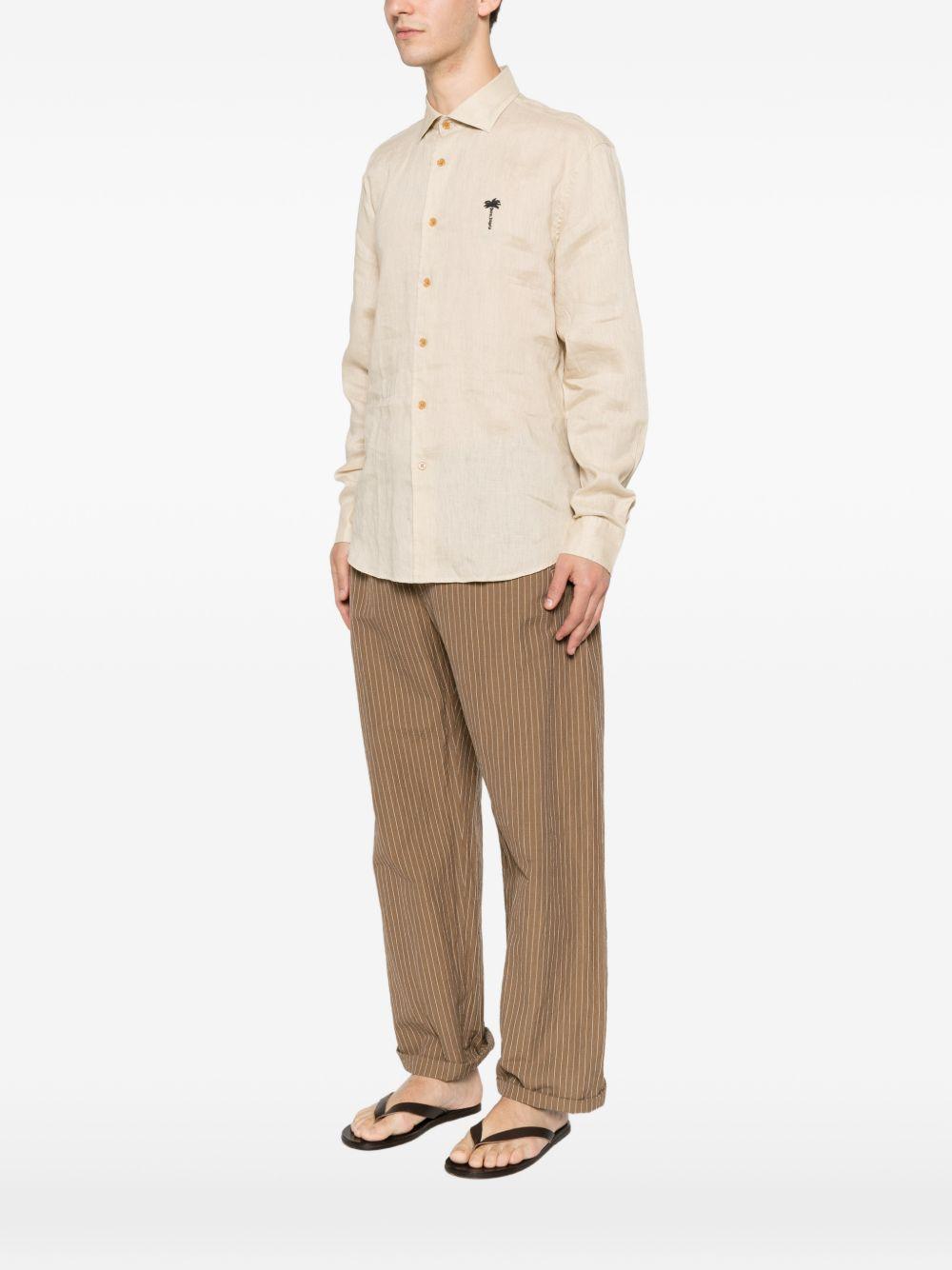PALM ANGELS Camicia in lino beige con logo 