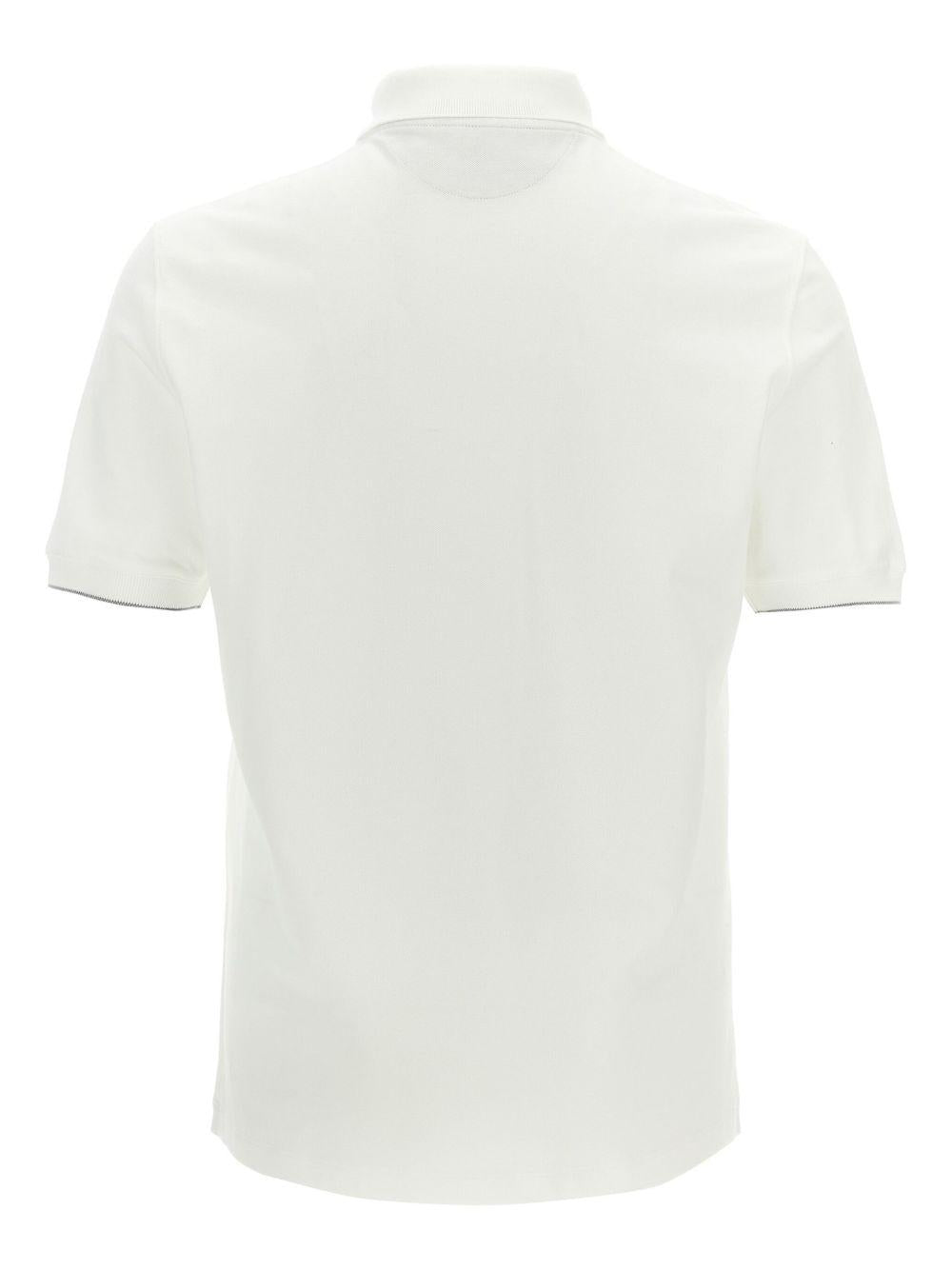 BRUNELLO CUCINELLI Polo in cotone bianco con bottoni e logo grigio 