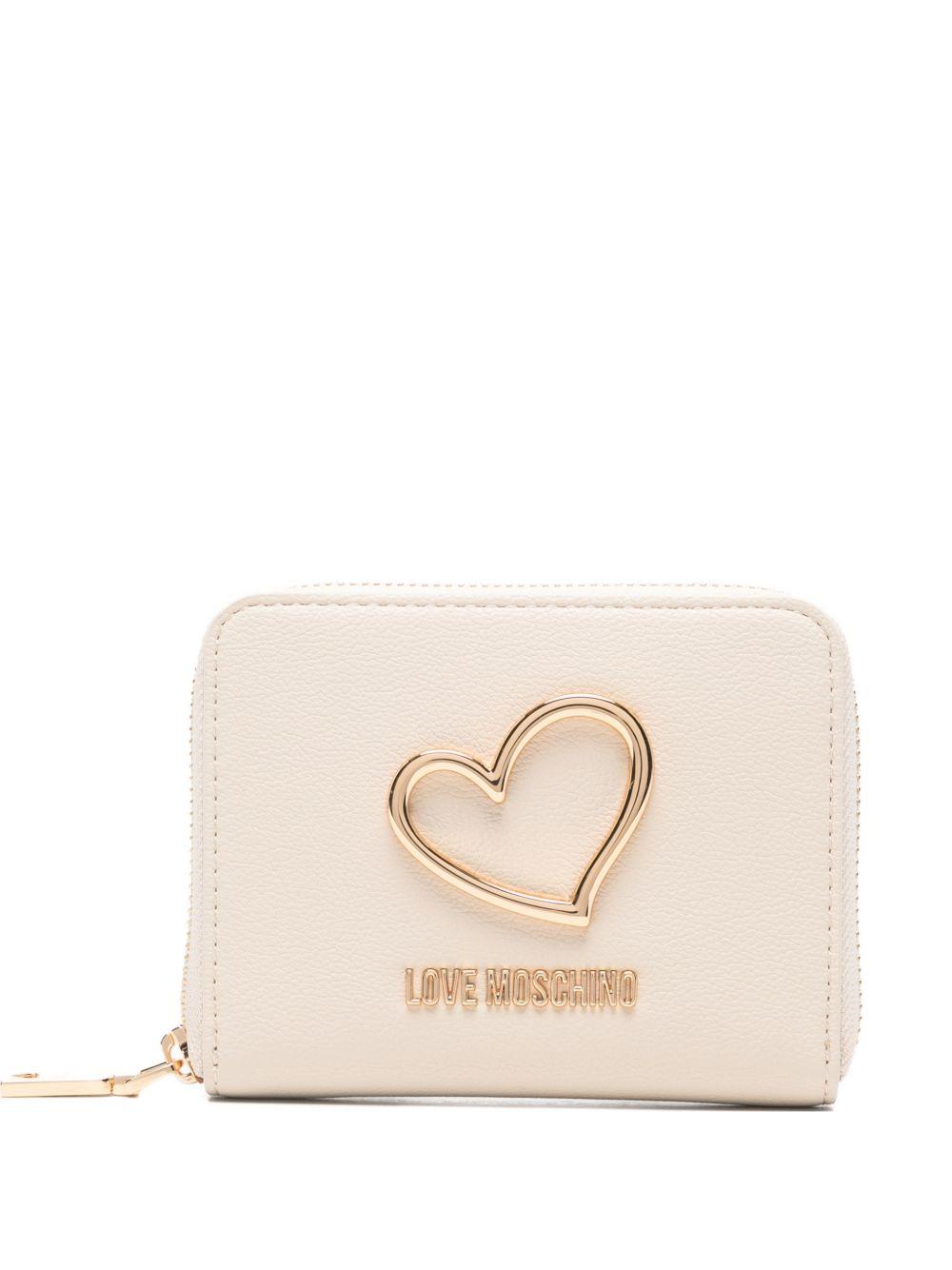 LOVE MOSCHINO Portafoglio avorio con placca logo dorata 