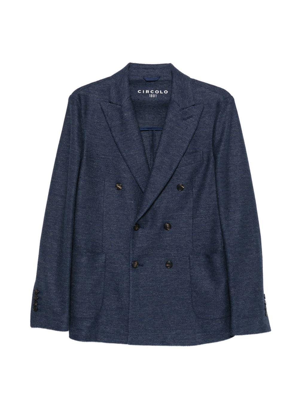 CIRCOLO 1901 Giacca doppiopetto in lino e cotone blu navy con revers classici 