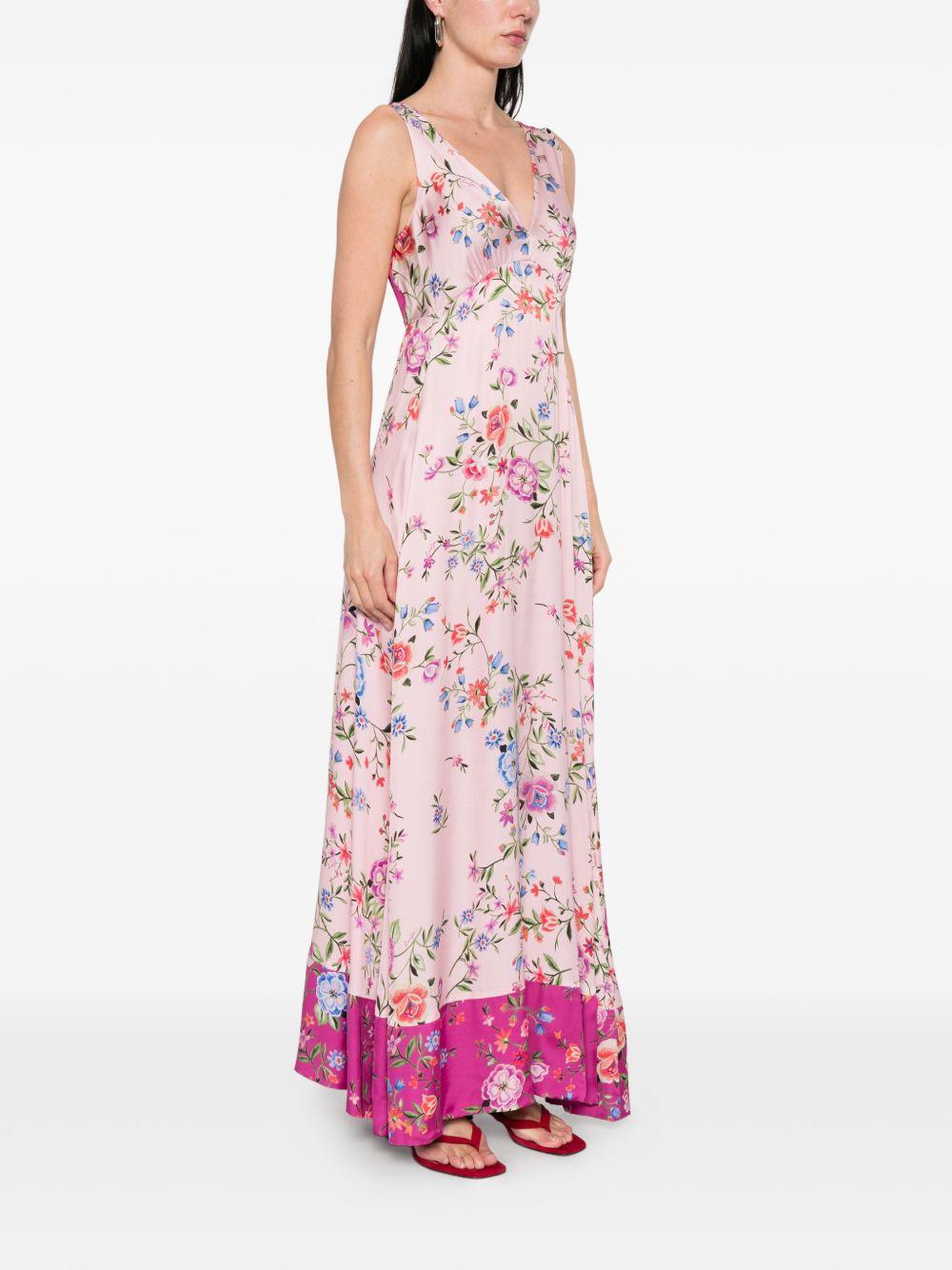 LIUJO Abito lungo rosa con stampa floreale e schiena incrociata 