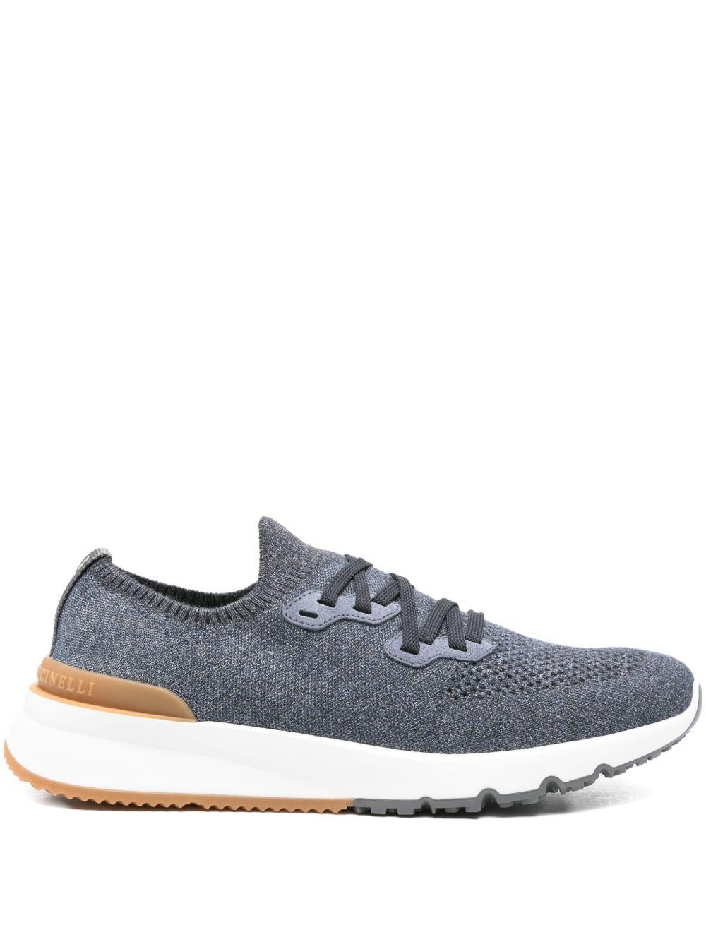 BRUNELLO CUCINELLI Sneakers in maglia di cotone blu 